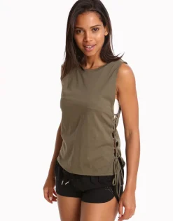Active Lace Up Singlet Top - Dark Olive