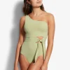 Active One Shoulder Swimsuit - Pear