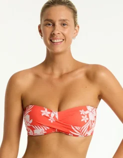 Aloha Twist Bandeau Bikini Top - Flame