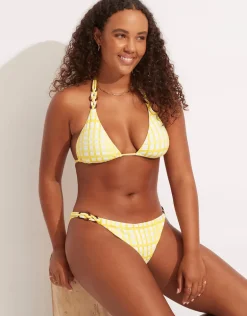 Amalfi Check Slide Tri Bikini Top - Lime Light