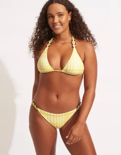 Amalfi Check Slide Tri Bikini Top - Lime Light