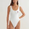 Americana Zipper Scoop Tank Swimsuit - White