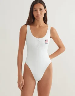 Americana Zipper Scoop Tank Swimsuit - White