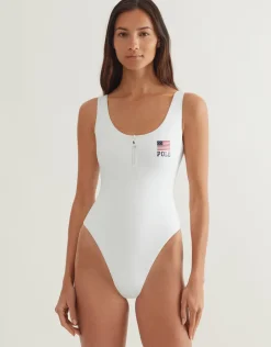 Americana Zipper Scoop Tank Swimsuit - White