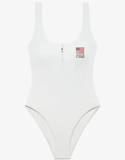 Americana Zipper Scoop Tank Swimsuit - White