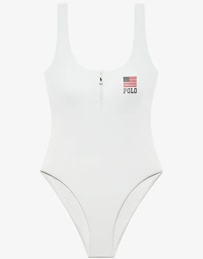 Americana Zipper Scoop Tank Swimsuit - White