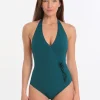 Au Naturel Wrap and Bow Surplice One Piece - Teal Green