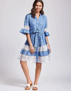 Aura 3/4 Sleeve Dress - Capri Blue