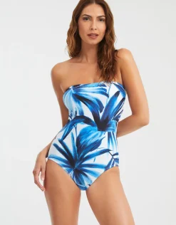 Azura Bandeau Swimsuit - Blue and White