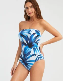 Azura Bandeau Swimsuit - Blue and White