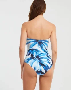 Azura Bandeau Swimsuit - Blue and White