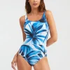 Azura High Front Swimsuit - Blue and White