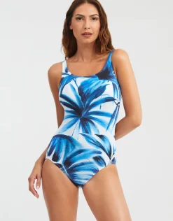Azura High Front Swimsuit - Blue and White