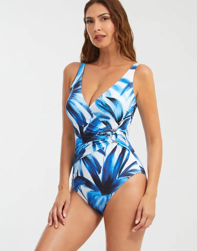Azura Wrap Swimsuit - Blue and White