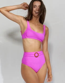 Bamboo Solids Cropped Tank Bikini Top - Intense Pink