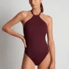 Beach Club Solids High Neck Swimsuit - Claret