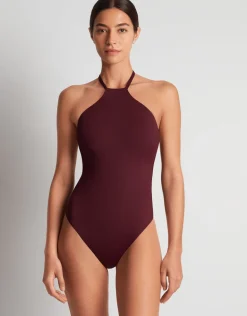 Beach Club Solids High Neck Swimsuit - Claret