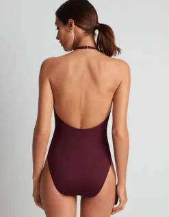 Beach Club Solids High Neck Swimsuit - Claret