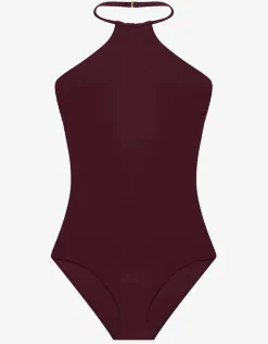 Beach Club Solids High Neck Swimsuit - Claret