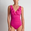 Beach Club Solids Ruffle Surplice Underwired Swimsuit - Freesia Pink
