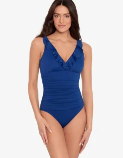 Beach Club Solids Ruffle Swimsuit - Sapphire