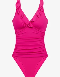 Beach Club Solids Ruffle Surplice Underwired Swimsuit - Freesia Pink