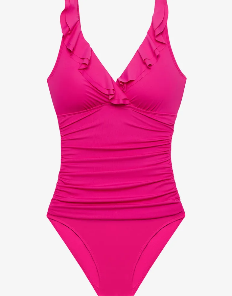 Beach Club Solids Ruffle Surplice Underwired Swimsuit - Freesia Pink