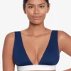 Bel Air Modern V Neck Bikini Top - Navy and White