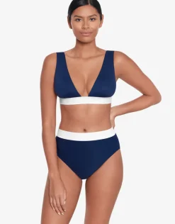 Bel Air Modern V Neck Bikini Top - Navy and White