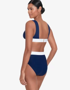 Bel Air Modern V Neck Bikini Top - Navy and White