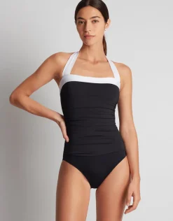 Bel Air Shirred Bandeau Mio Swimsuit - Black and White