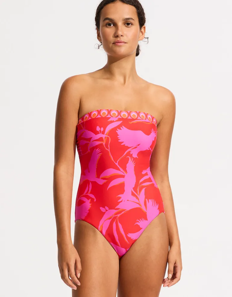 Birds of Paradise DD Bandeau Swimsuit - Chilli Red