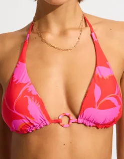 Birds of Paradise Reversible Longline Tri Bikini Top - Chilli Red