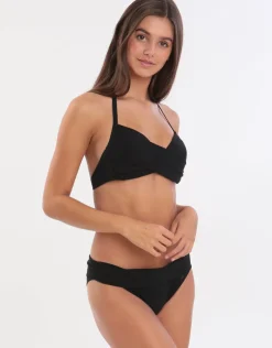 Black Eyro Twist Halter Bikini Top - Black