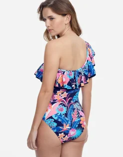 Bohemian Gypsy Ruffle One Shoulder Swimsuit - Navy