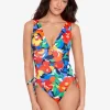 Bold Abstract Floral Ruched Plunge Swimsuit