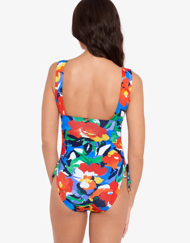 Bold Abstract Floral Ruched Plunge Swimsuit