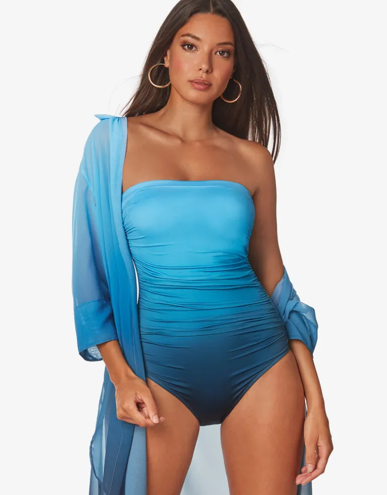 Brasil Ruched Bandeau Swimsuit - Blue Ombre