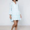 Butterfly Gingham Flared Sleeve Dress - Blue