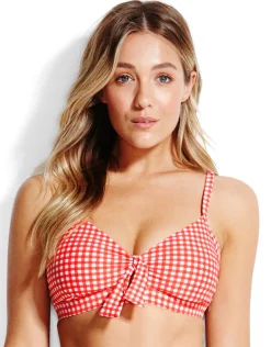 Capri Check CD Bralette Bikini Top - Chilli Red