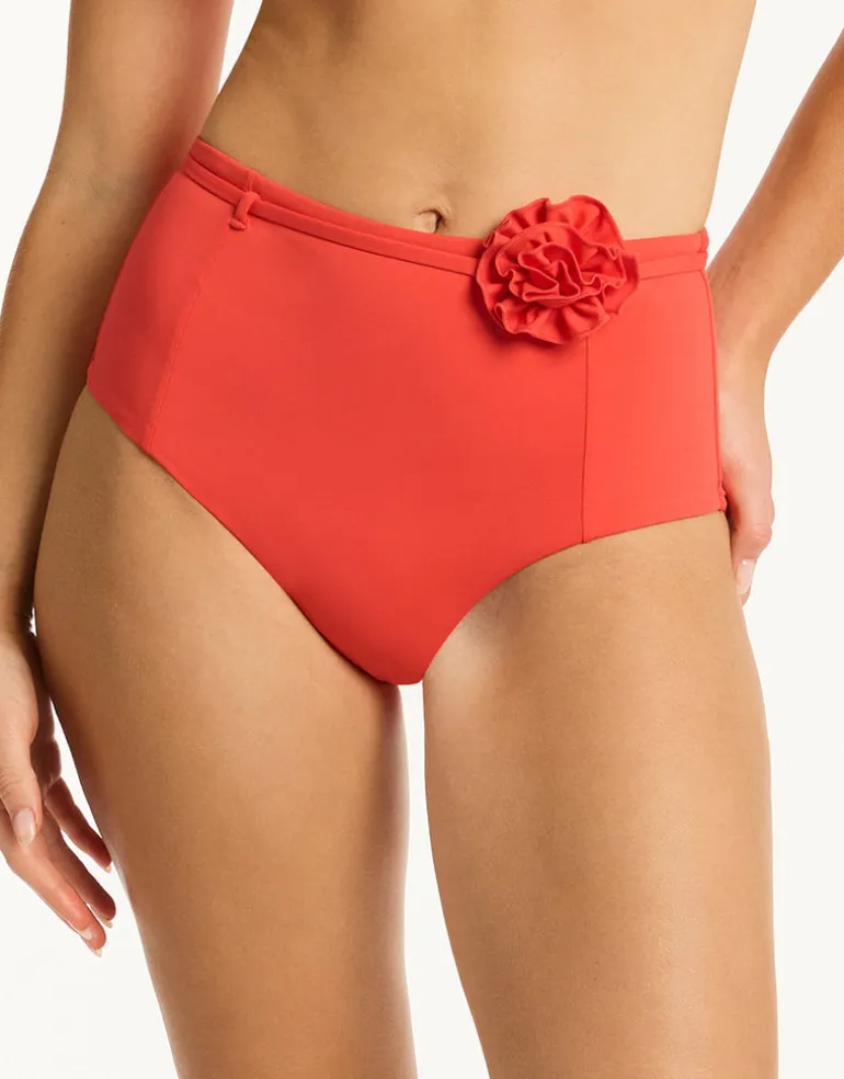 Casa Del Mar Belted High Waist Bikini Pant - Flame