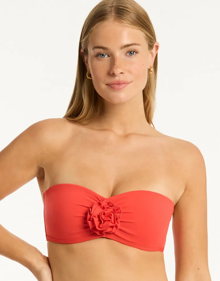 Casa Del Mar Flower Bandeau Bikini Top - Flame