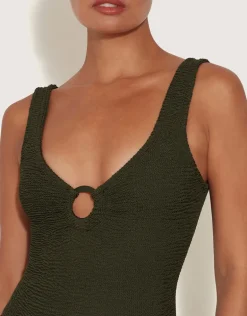 Celine Swimsuit with Tonal Hoops - Metallic Khaki