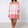 Cherry Blossom Off Shoulder Dress - Rose and Red