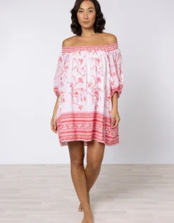 Cherry Blossom Off Shoulder Dress - Rose and Red