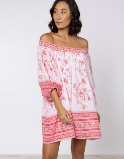 Cherry Blossom Off Shoulder Dress - Rose and Red