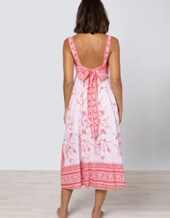 Cherry Blossom Tie Back Dress - Rose and Red