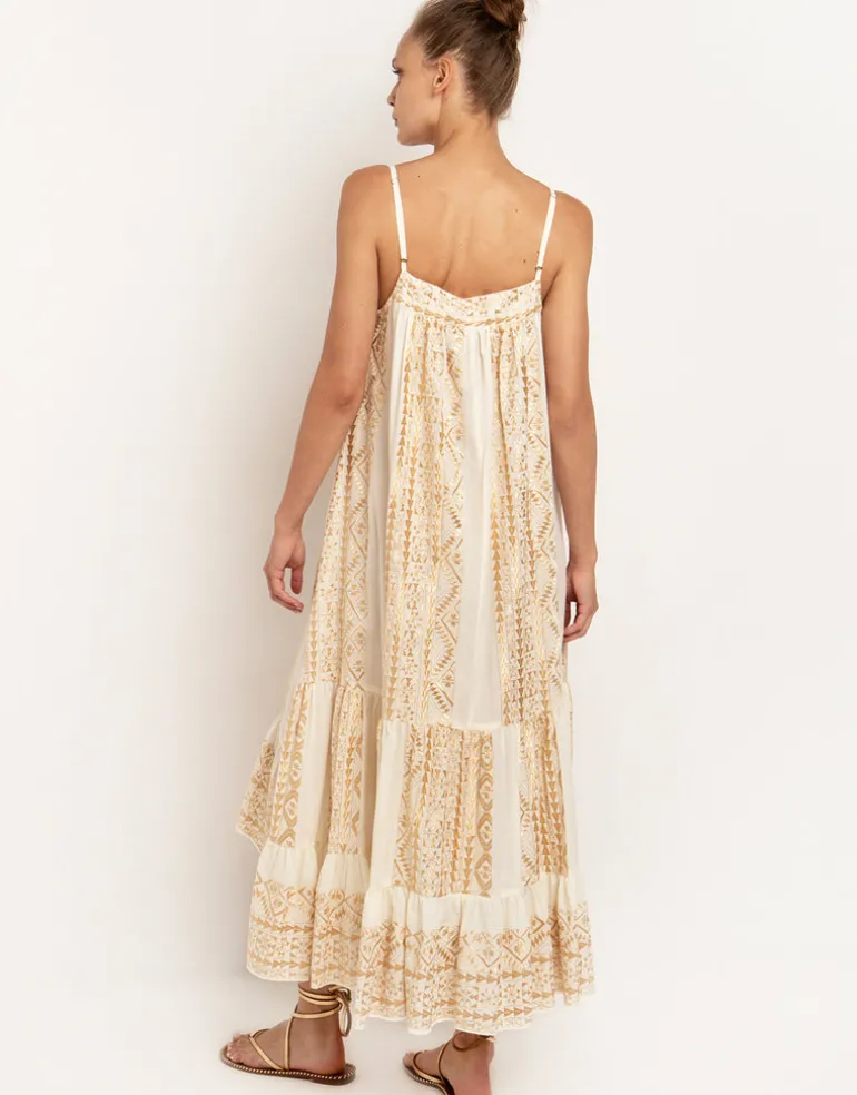 Classic Triangle Hi-Low Midi Dress - Natural and Gold