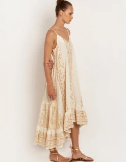 Classic Triangle Hi-Low Midi Dress - Natural and Gold