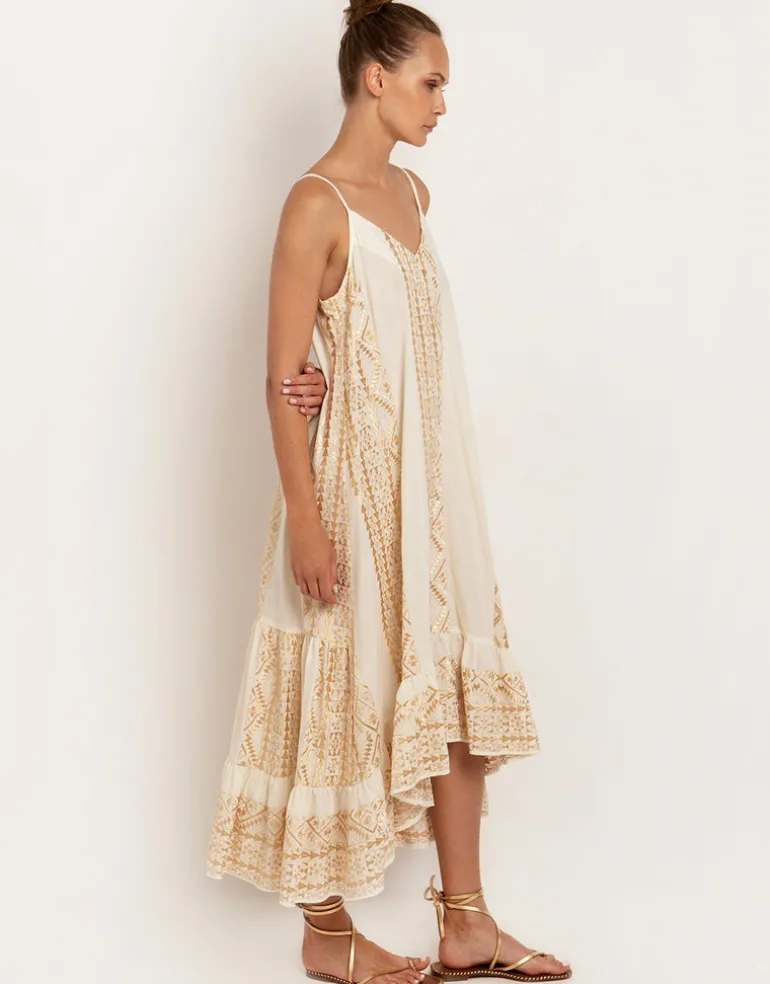 Classic Triangle Hi-Low Midi Dress - Natural and Gold